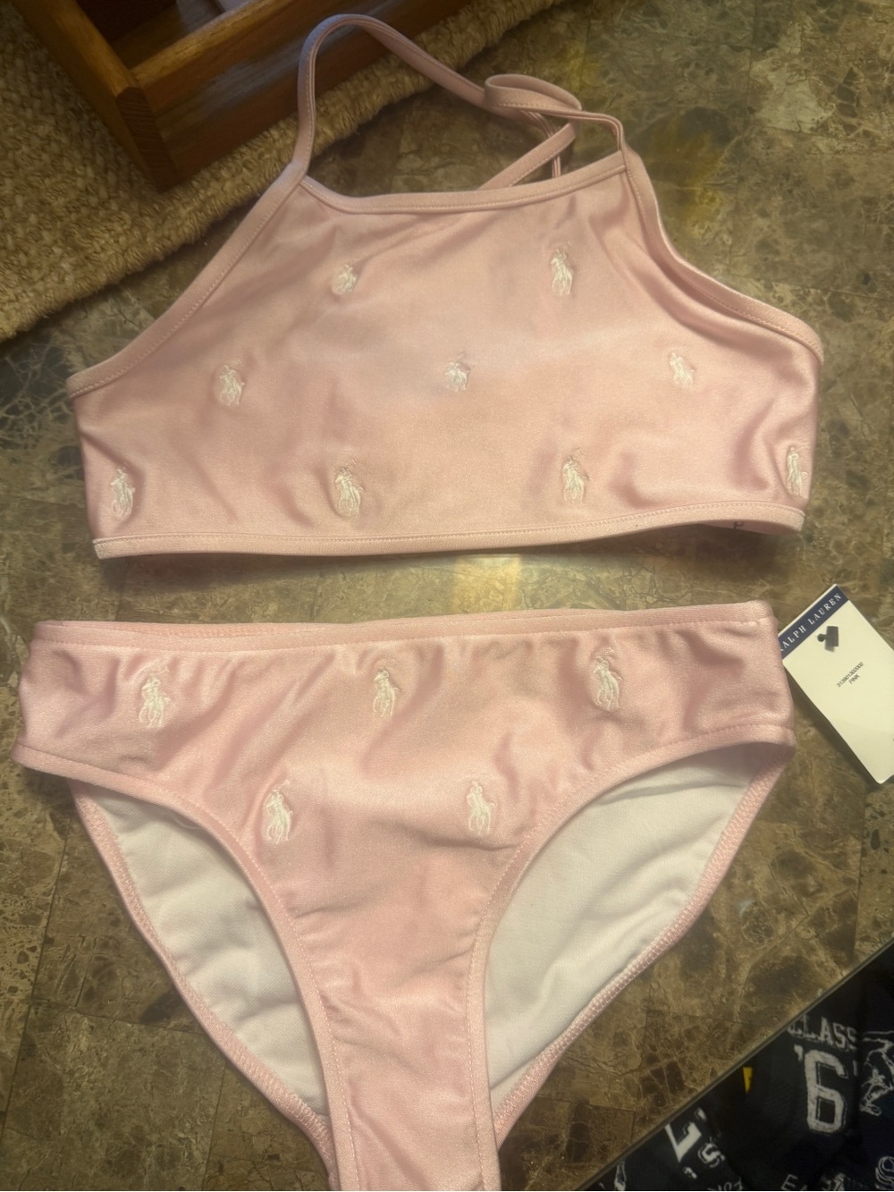 Ralph Lauren Soft Pink Embroidered Bandeau Bikini Set